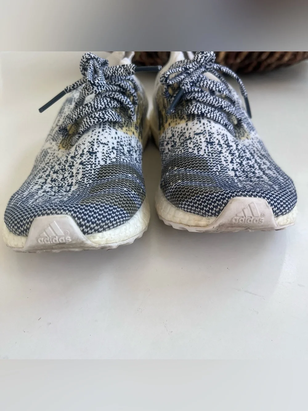 Adidas UltraBoost Uncaged Non Dyed Shoe Sock Sneaker PrimeKnit Mens 8.5 Wht Navy